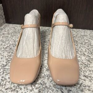 Nine West Roslin 9x9 Block Heel Pumps Size 8M Nude Patent Leather